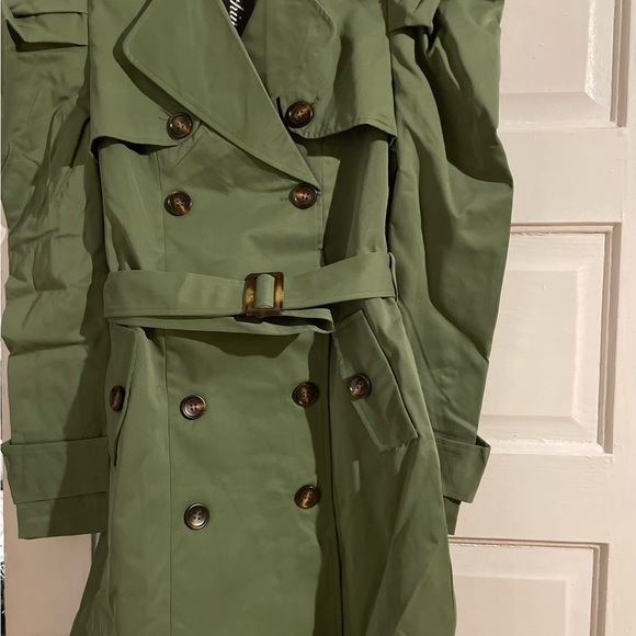 Olive Puff Sleeve Trench Coat - Picture 7 of 7